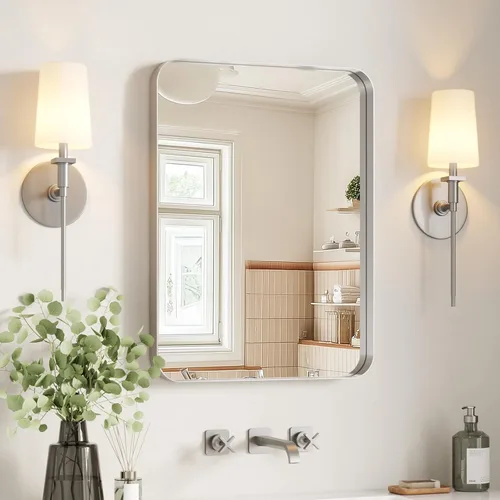 Vista 10 de USHOWER - Juego de 2 espejos negros para baño sobre lavabo de 56 x 76 cm, espejo rectangular de marco metálico, espejo de tocador moderno