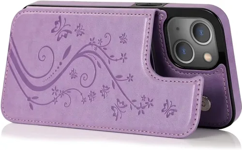 Vista 5 de Funda compatible con iPhone 15 Plus de 6.7 pulgadas con protector de pantalla de vidrio templado y tarjetero con soporte para tarjetero, funda