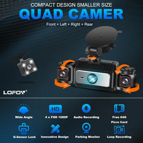 Vista 2 de 360° 4 canales Dash Cam delantera y trasera