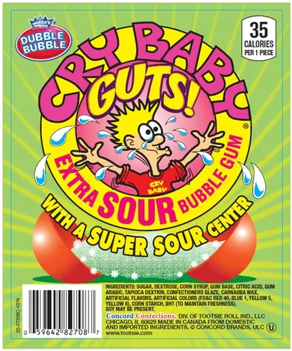 Vista 2 de Cry Baby Guts - Goma de mascar con relleno extra ácido, bolsa a granel de 3 libras