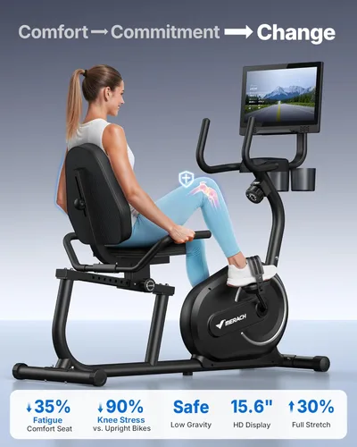 Vista 2 de MERACH Bicicleta Reclinable Estática para el Hogar con Bluetooth Inteligente y Aplicación Exclusiva para Bicicletas de Ejercicio, LCD, Manillar