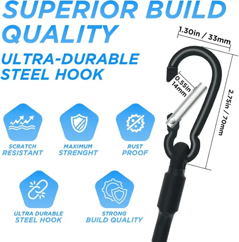 Vista 4 de Correas elásticas cortas con Mini SDTC Tech con mosquetones, paquete de 8 correas elásticas negras extra resistentes de 6", 8", 10" SDTC Tech