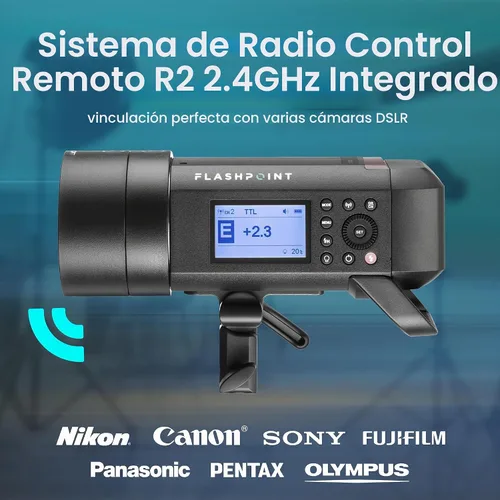 Vista 4 de Flashpoint XPLOR 400 PRO TTL - Luz estroboscópica HSS con batería de iones de litio con R2 integrado de 2.4 GHz, monolight inalámbrico Bowens Mount