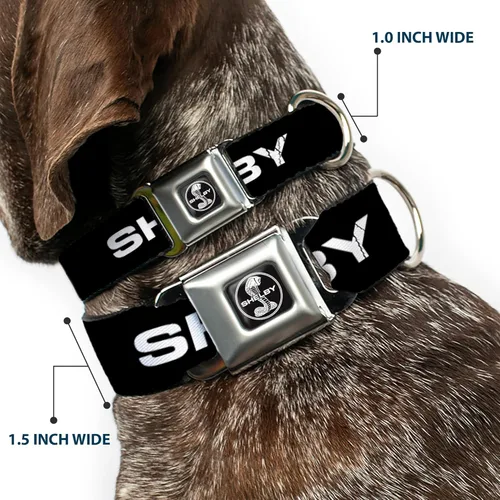 Vista 2 de Collar de perro hebilla de cinturón de seguridad Shelby texto solo negro blanco 9.5 a 13 pulgadas 1.0 pulgadas de ancho