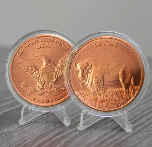 Vista 2 de Bisonte Moneda de lingotes redondos de cobre .999 puro de 1 oz en cápsula - COA por Heavenly Metals