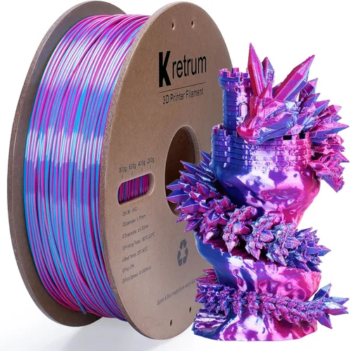 Kretrum - Filamento de impresora 3D de seda de doble color PLA 1.75mm, filamento PLA de seda con cambio de color para impresión 3D, 1kg / 2.2lbs,