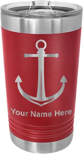 Vista 18 de LaserGram Vaso de pinta aislado al vacío de 16 onzas, ancla de barco, grabado personalizado incluido (negro)