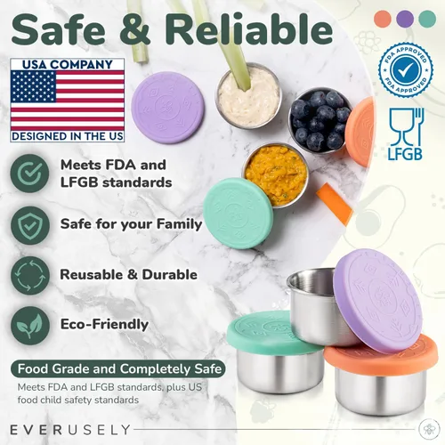 Vista 4 de Everusely Vasos para condimentos – Paquete de 3, 1.7 oz / 1.7 fl oz, brillantes, de acero inoxidable – Recipientes de condimentos con tapas