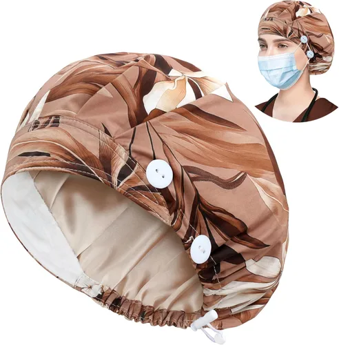 ABAMERICA Gorras Bouffant con botón y banda para el sudor, gorras médicas ajustables para mujeres y hombres, talla única, multicolor