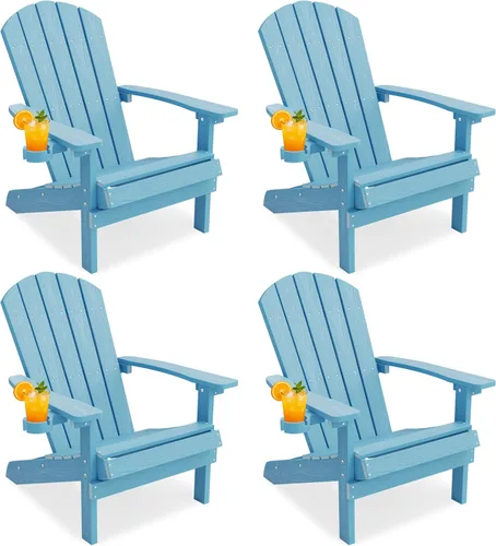 Vista 51 de YEFU Silla Adirondack Resistente a la Intemperie: Sillas Adirondack de Plástico HIPS para Exterior - Sillas de Patio con Portavasos y Textura