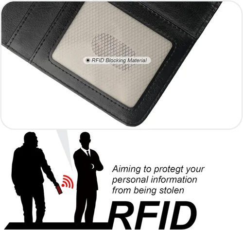 Vista 5 de Bocasal Funda tipo cartera desmontable para iPhone 14 Pro con bloqueo RFID, ranuras para tarjetas, soporte magnético de piel sintética de alta