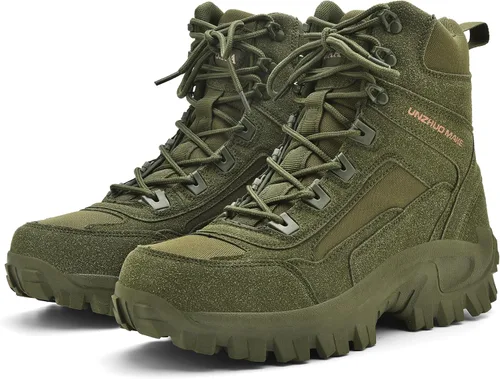 Botas militares tácticas de combate para hombre, cordones altos, suela de cuero y goma, soporte para el tobillo, antideslizantes, botas de trabajo
