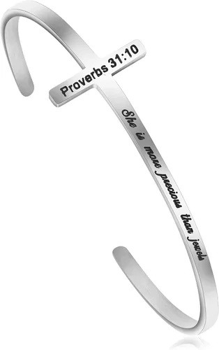 Memgift - Brazalete en forma de cruz, pulsera religiosa, pulsera con versículo de la biblia, regalos cristianos, joyas para mujeres