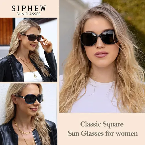 Vista 2 de SIPHEW - Gafas de sol polarizadas para mujer, gafas de sol cuadradas clásicas para mujer con protección UV