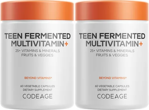 Codeage Daily Teen Multivitamínico – Alimentos integrales orgánicos – Vitaminas probióticas fermentadas – Enzimas, minerales para niños y niñas