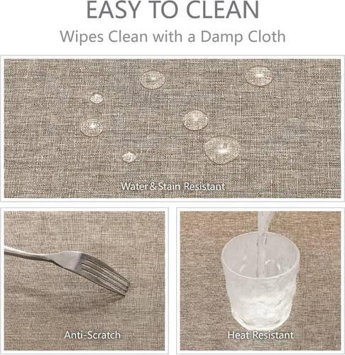 Vista 4 de Veblandy Mantel rectangular de lino texturizado, impermeable y resistente a las manchas, sin arrugas, tela decorativa estilo casa de campo