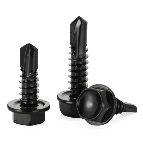 Vista 4 de Tornillos autoperforantes #8 x 1 hexagonal con cabeza de arandela, acabado negro, acero inoxidable 410, 50