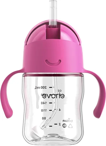 Vista 23 de Evorie Tritan - Vaso para beber con popote con peso con asas para bebés y niños pequeños, botella de agua a prueba de derrames con popote para 6