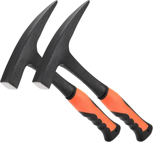 FUNSUEI Paquete de 2 púas de roca de 28 onzas, martillo geológico con punta puntiaguda, martillo de mampostería con agarre antideslizante que