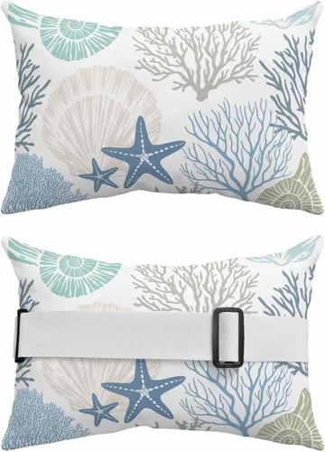Vista 2 de PIEPLE Coral Shell - Almohada para silla de playa para exteriores, 2 piezas, 11 x 16 pulgadas, impermeable, resistente a las manchas, resistente a