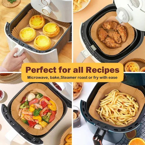 Vista 7 de 375 forros de papel para freidora de aire, cuadrados de 8 pulgadas, desechables, papel pergamino resistente para freidora de aire de 5 a 8 cuartos