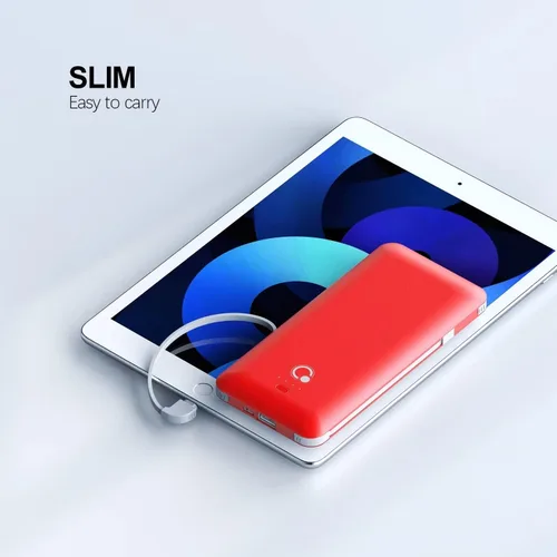 Vista 5 de Cargador portátil de 10000 mAh, banco de energía USB B C delgado, batería externa de 4 salidas con enchufe de pared de CA integrado, micro y USB C