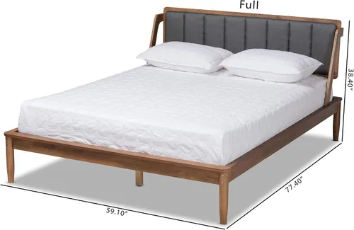 Vista 3 de Baxton Studio Helsa Mid-Century - Cama tapizada de tela gris oscuro y acabado de nogal, tamaño Queen