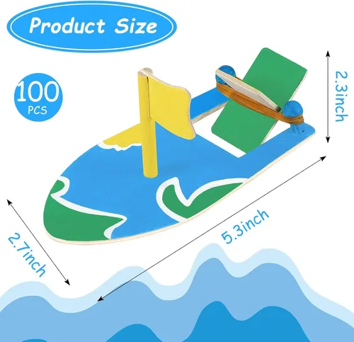 Vista 3 de Deekin 100 piezas de barcos de madera para manualidades, kit de manualidades a granel, banda de goma, barco, construir un barco, mini velero, kit