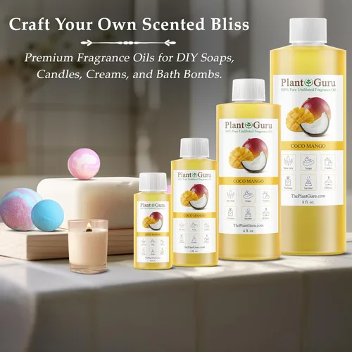Vista 4 de Aceite aromático de mango de coco de 4 onzas líquidas. Aceite perfumado para hacer jabón, velas, bombas de baño, mantequillas corporales. Se utiliza