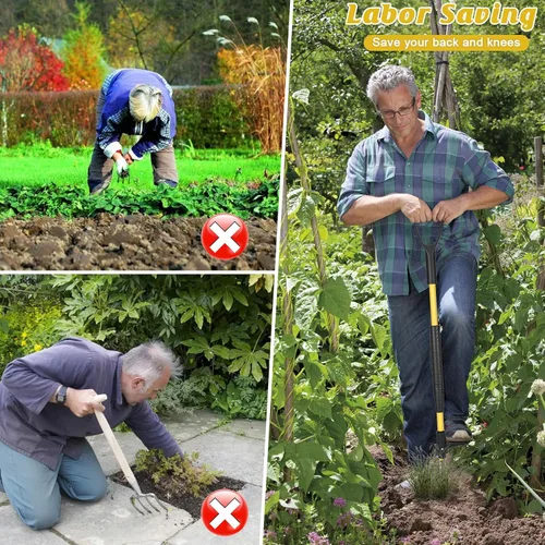 Vista 6 de Gbekery Herramienta Extractora de Malezas de Pie de 39" - Desbrozadora Resistente Desmontable de 3 Garras con Mango Ergonómico Largo en D