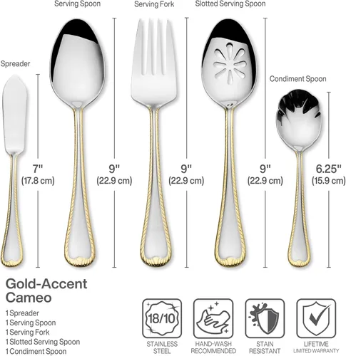 Vista 5 de Mikasa Cameo Gold - Juego de cubiertos de 65 piezas, servicio para 12