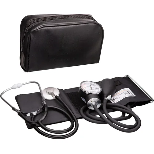 NOVAMEDIC Brazalete para presión arterial de tamaño adulto auto-tomable negro, kit de esfigmomanómetro aneroide, estetoscopio - máquina profesional