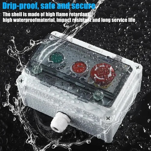 Vista 3 de Estación de botón IP67 para exteriores, impermeable, interruptor de botón de parada de emergencia e interruptor de botón instantáneo (verde y rojo)