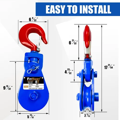 Vista 5 de Bloque de tracción de 8 toneladas con gancho Polea de 6 pulgadas para cable de acero de 3/4 pulgadas Bloques de tracción de alta resistencia