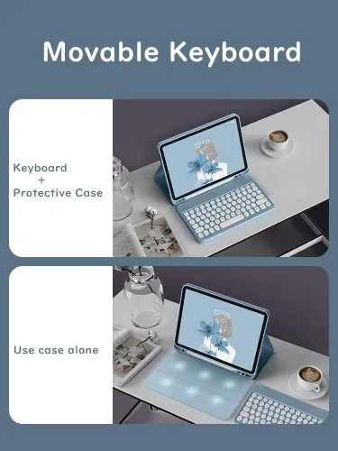 Vista 3 de Ratón de teclado para Galaxy Tab S6 Lite de 10.4 pulgadas 2024/2022/2020 Funda de teclado con mouse, bonita funda de teclado de color BT Negro