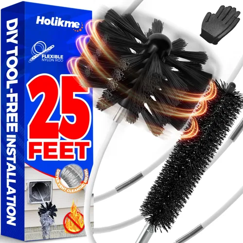 Vista 6 de Holikme - Kit de limpieza para conducto de secadora de 30 pies, cepillo flexible para pelusa con accesorio para taladro, cepillos para chimeneas se