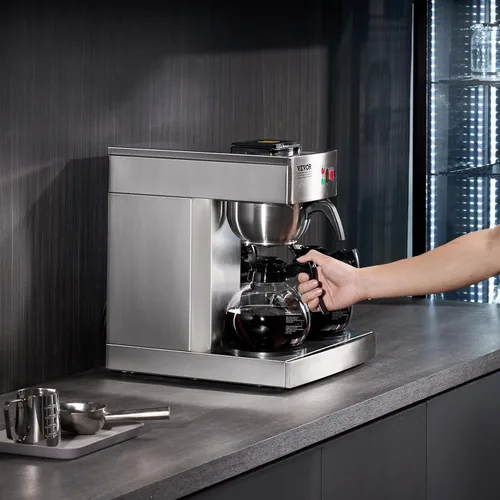 Vista 8 de VEVOR Cafetera de Goteo Comercial de 12 Tazas, Máquina Cafetera con 3 Jarras de Vidrio y 3 Platos Calentadores, Cafetera de Acero Inoxidable