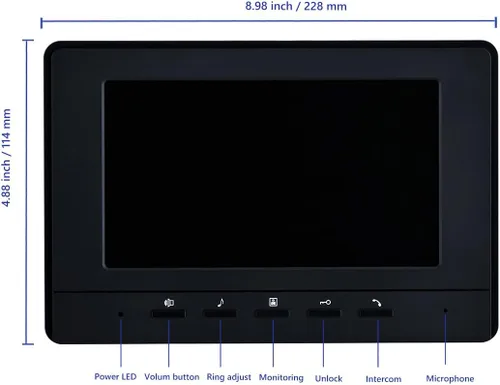 Vista 5 de Sistema de Intercomunicación de Video, Sistema de Timbre de Video de Puerta de 7 Pulgadas, Sistema de Teléfono de Puerta, Kits de Cámara HD de Video