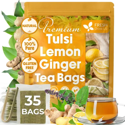 Vista 616 de FreshDrinkUS, 135 bolsas de té de jengibre y cúrcuma premium, ingredientes 100% naturales, mezcla hecha a mano de té de hierbas de cúrcuma