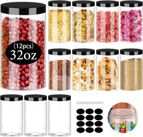 Vista 11 de SLifeJars Tarros de plástico de 4 onzas, 48 frascos redondos transparentes de boca ancha con tapas negras, tarro de limo vacío, recargable