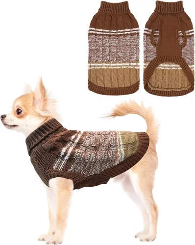 Mihachi Camisa Suave y Cálida para Perros, Suéter de Cuello Alto Tejido para Clima Frío con Agujero para Correa para Perros Pequeños Cachorro Gato,