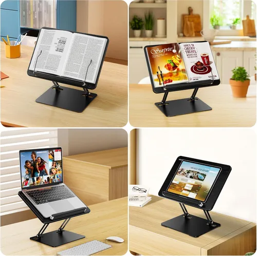 Vista 8 de BESIGN BS01 Atril para Lectura, Soporte de Libro Ajustable, Soporte Ergonómico para Laptop con Clips Elásticos para Páginas para Partituras Negro