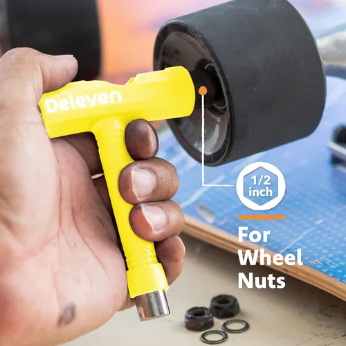 Vista 6 de Deleven Skate Tool All-in-One Lightweight Portable Skateboard Tool - T Tool with Allen Wrench, Phillips Head Screwdriver - Adjust Roller Skates