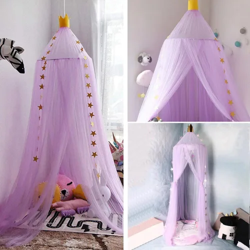 Vista 17 de ESUPPORT Toldo de cama de princesa, cúpula de encaje, mosquitera, tienda de campaña para colgar decoración del hogar, cortinas de red, rincón