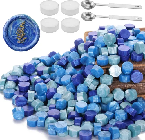 Vista 9 de Yoption 300 cuentas de cera octágono con 4 velas y 2 cucharas de fusión para sello de cera (dorado)