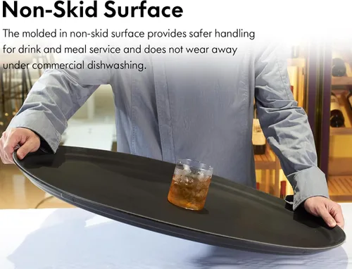 Vista 2 de CURTA Paquete de 2 bandejas antideslizantes de grado restaurante, NSF, ovalada de 19 x 23 pulgadas, bandeja de servir de plástico con forro de goma