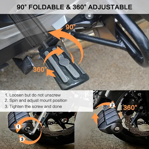 Vista 3 de Estriberas de carretera en ángulo de 1.25 pulgadas de largo para motocicleta, reposapiés ajustables con abrazaderas kit de soportes compatible