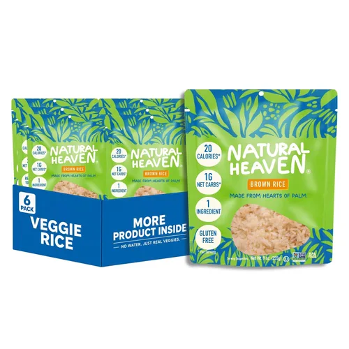 Natural Heaven Hearts of Palm Brown Rice | Sin gluten | 0.14 oz de carbohidratos | Alta fibra | Keto | Paleo | Vegano - Empaquetado al vacío - (9