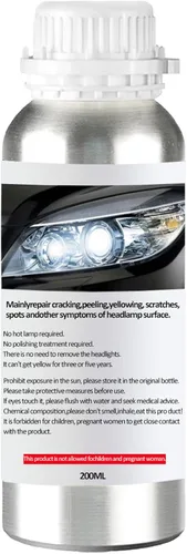 Pmbqifay 200ML Líquido de Restauración de Faros, Líquido de Reparación de Faros de Coche, Botella de Recarga de Kit de Reparación y Pulido de Faros