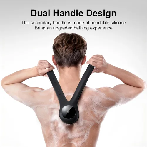 Vista 3 de Cepillo corporal eléctrico para ducha, resistente al agua, de doble mango con 3 cabezales, cepillo de baño y 2 velocidades, para limpiar, exfoliar